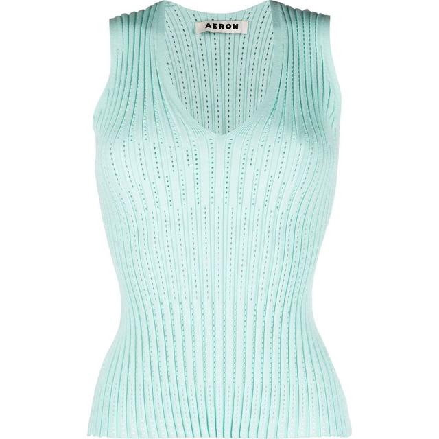 Palaidinės moterims, Žalia, Sleeveless pleated v neck