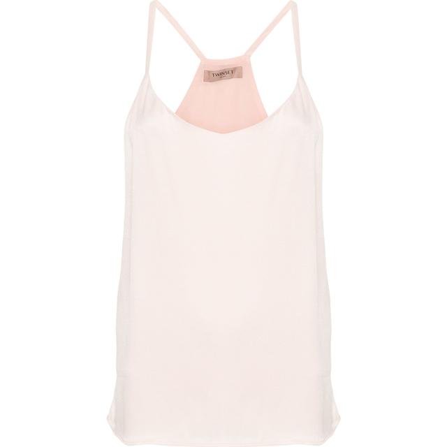 Marškiniai be rankovių moterims, Rožinė, Logo-plaque twill top