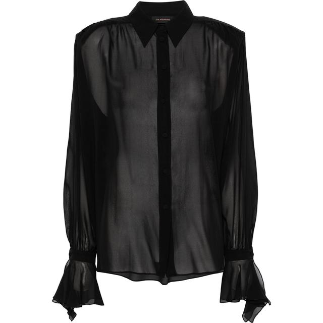 Marškiniai ilgomis rankovėmis moterims, Juoda, Peony  detailedsleeves blouse