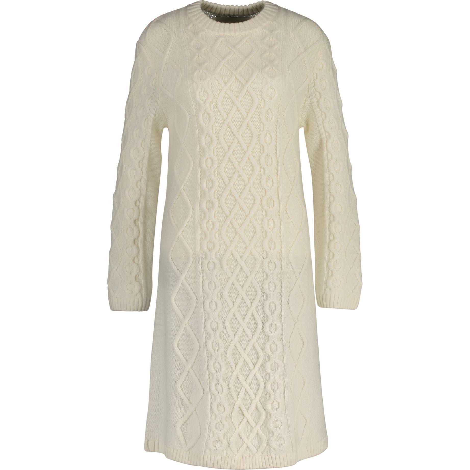 Megzta suknelė moterims, Smėlio, Cable knit c-neck dress