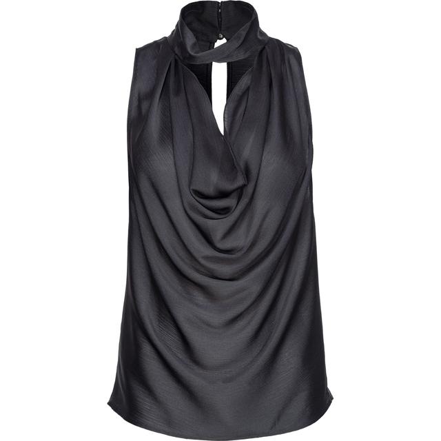 Marškiniai be rankovių moterims, Juoda, Draped satin blouse