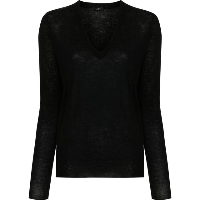 Megztinis su V apykakle moterims, Juoda, V neck longsleeve