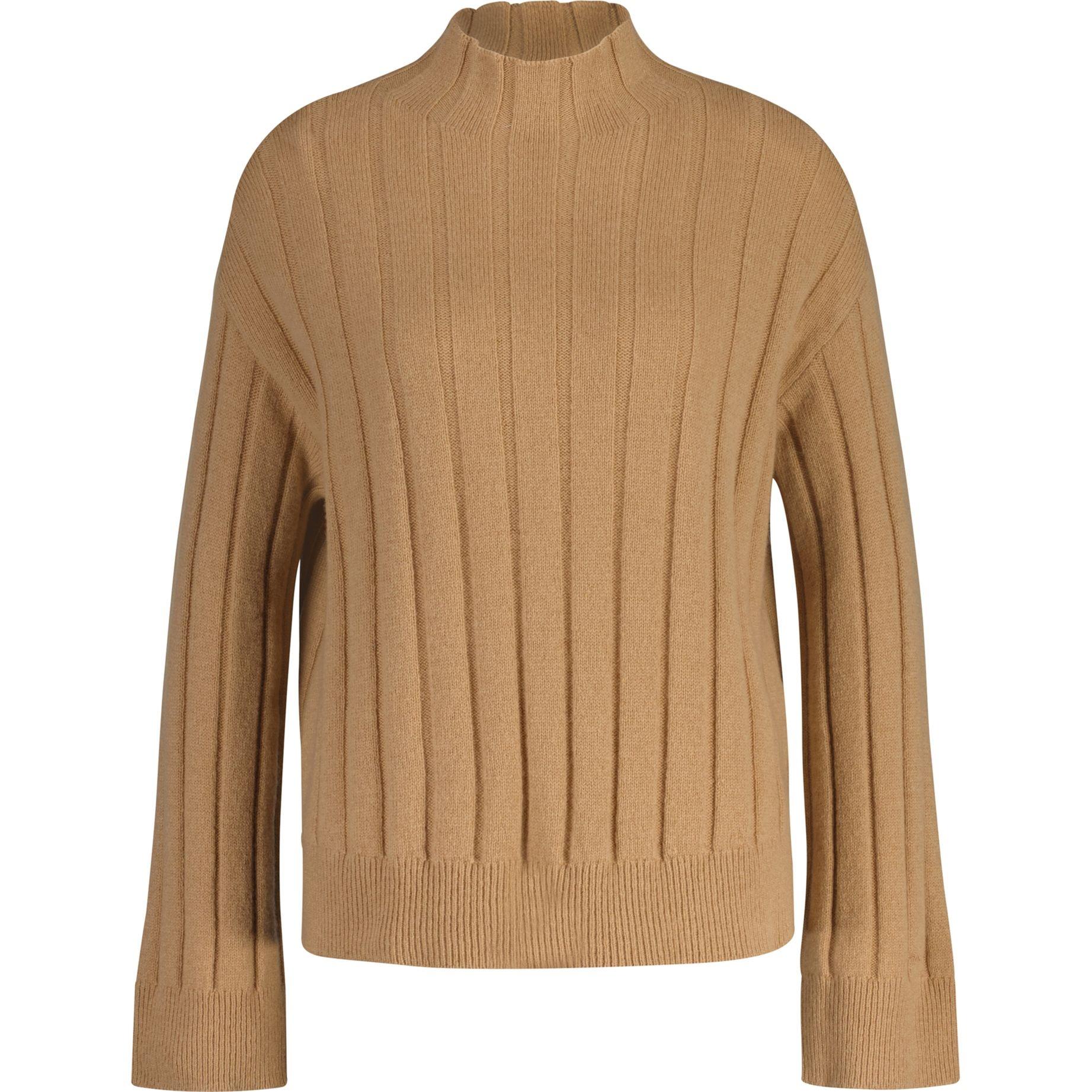 Megztinis moterims, Ruda, Wide ribbed wool stand collar