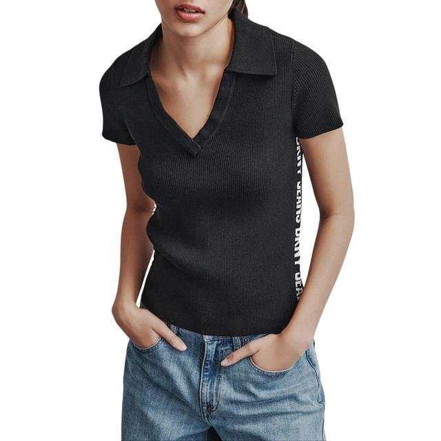 Megztinis moterims, Juoda, Side logo rib v-neck