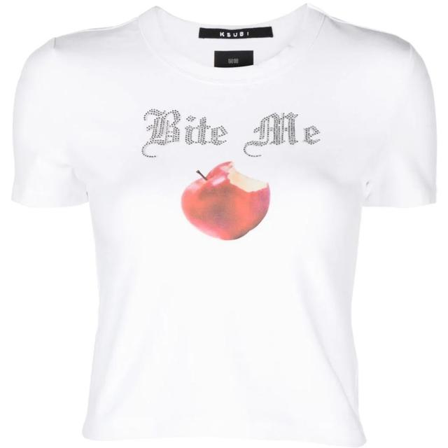 Marškinėliai trump. rankovėmis moterims, Balta, Bite me baby ss tee white