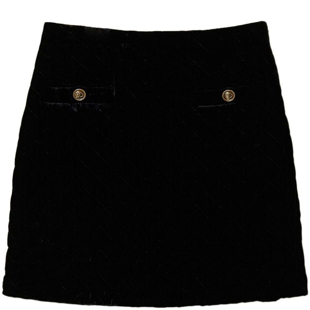 Mini sijonas moterims, Juoda, Quilted velvet miniskirt