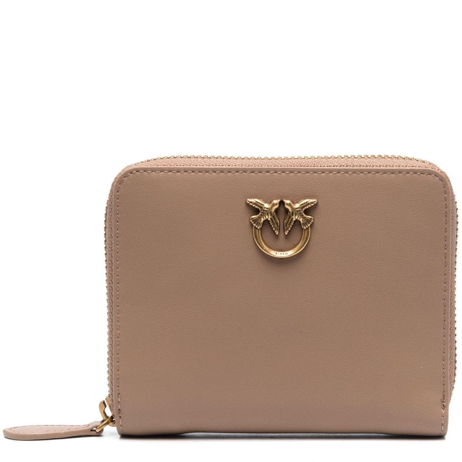 Piniginė moterims, Ruda, Logo-plaque leather wallet