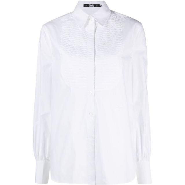 Marškiniai ilgomis rankovėmis moterims, Balta, Bib shirt monogram necktie