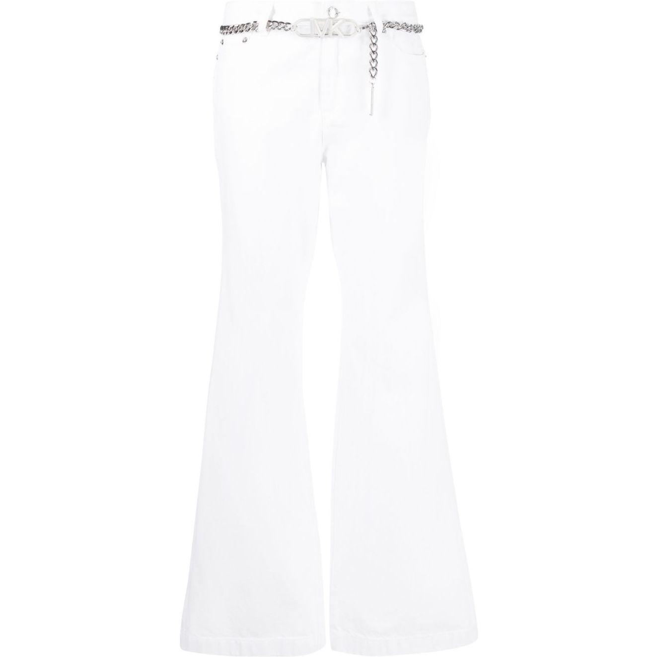 Platėjantys džinsai moterims, Balta, Flare chain belt denim jean