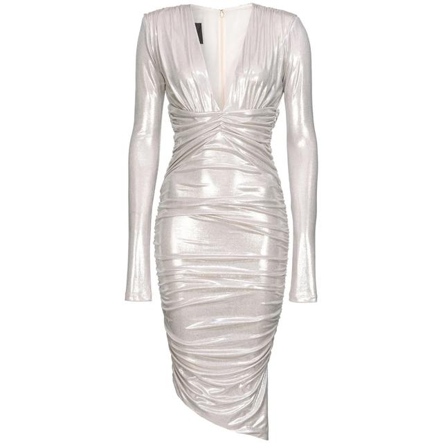 Midi suknelė moterims, Sidabrinė, Gathered metallic midi dress