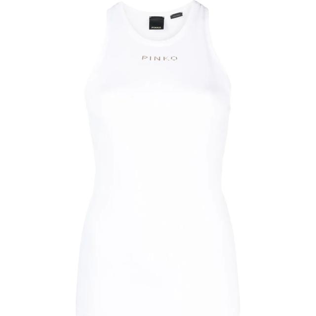 Marškiniai be rankovių moterims, Balta, Logo-print ribbed tank top