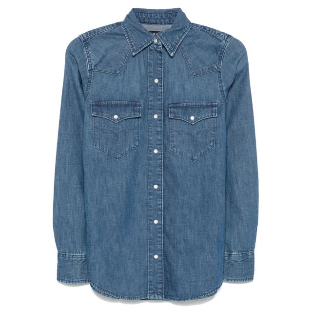 Marškiniai ilgomis rankovėmis moterims, Mėlyna, Long sleeve button front shirt