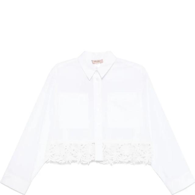 Marškiniai ilgomis rankovėmis moterims, Balta, Poplin lace shirt