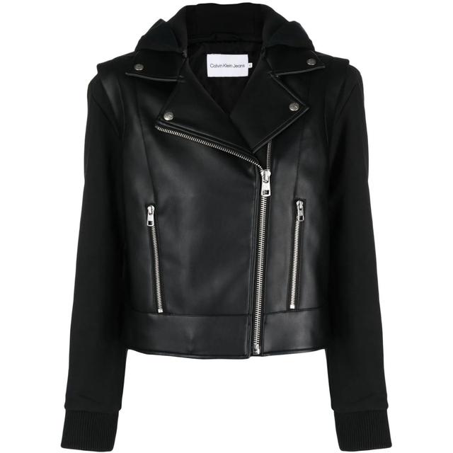 Odinis švarkas moterims, Juoda, Faux leather jersey mix biker