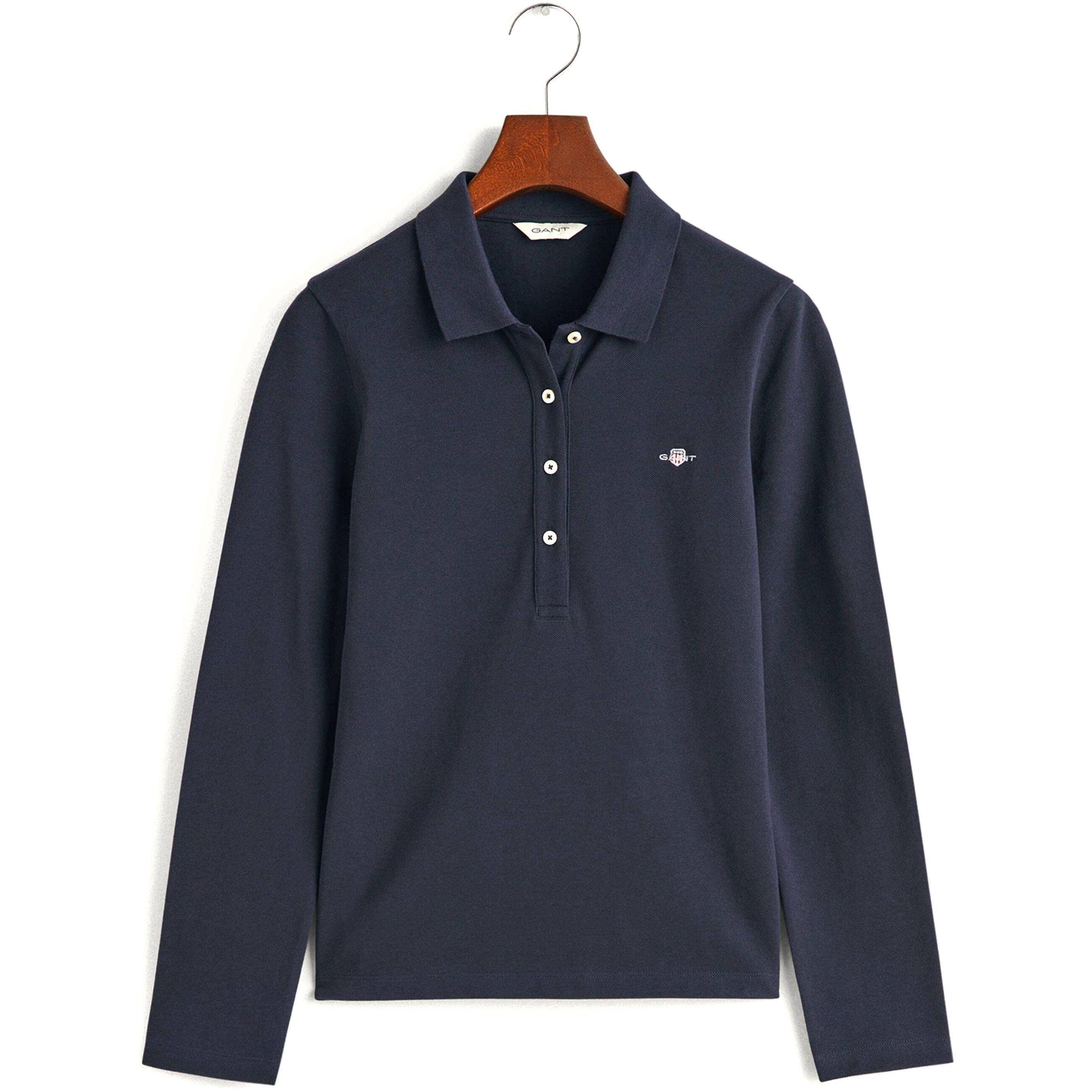 Marškiniai moterims, Mėlyna, SLIM SHIELD LS PIQUE POLO