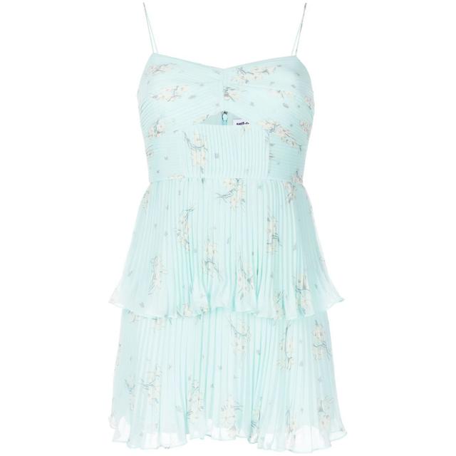 Mini suknelė moterims, Mėlyna, Blue floral tiered mini dress