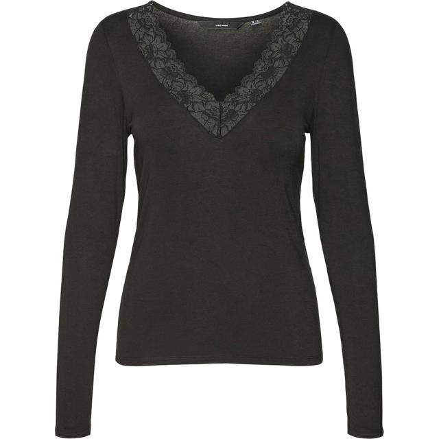 Marškinėliai ilgom. rankovėmis moterims, Juoda, Rosa v-neck lace top
