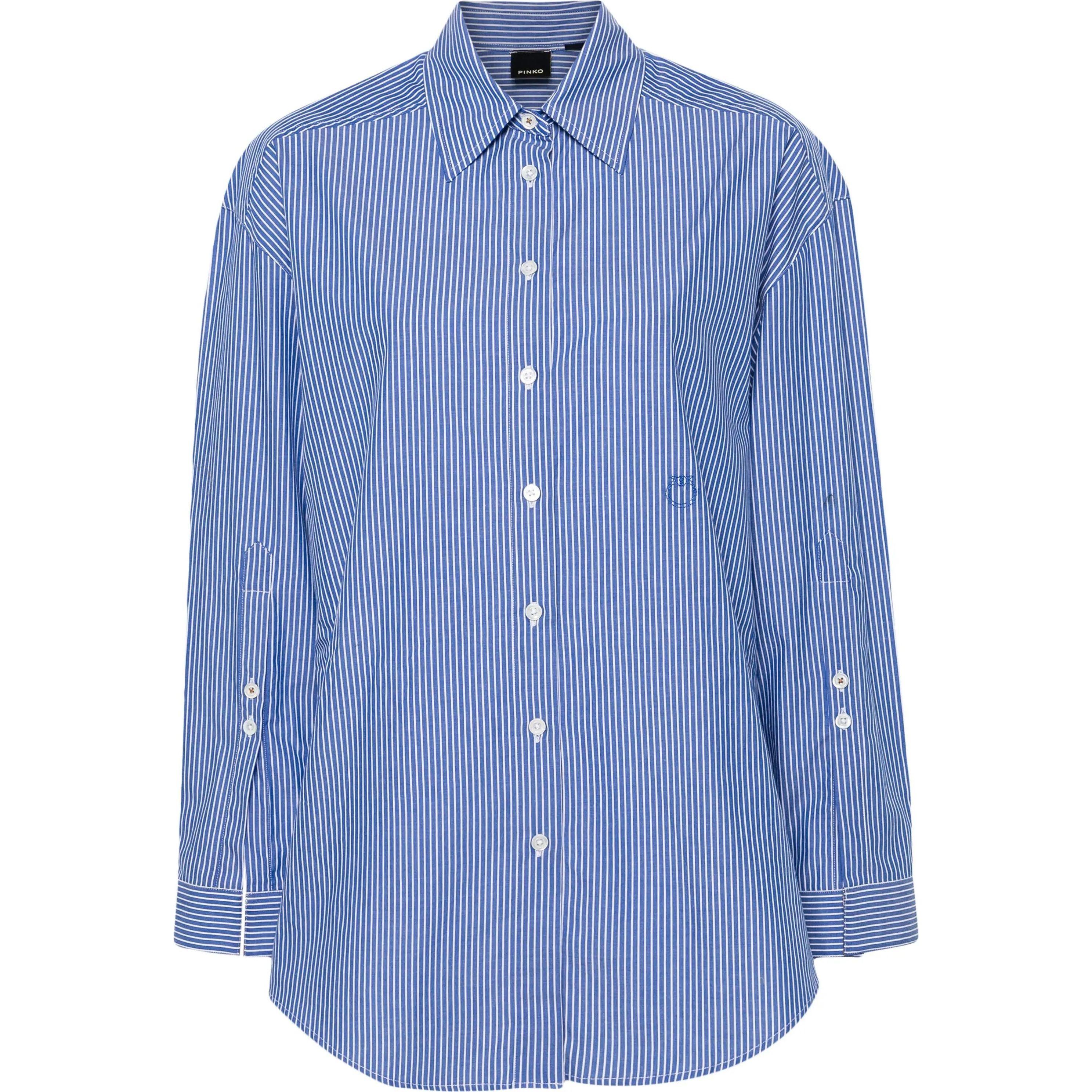 Marškiniai ilgomis rankovėmis moterims, Mėlyna, Logo-embroidered shirt