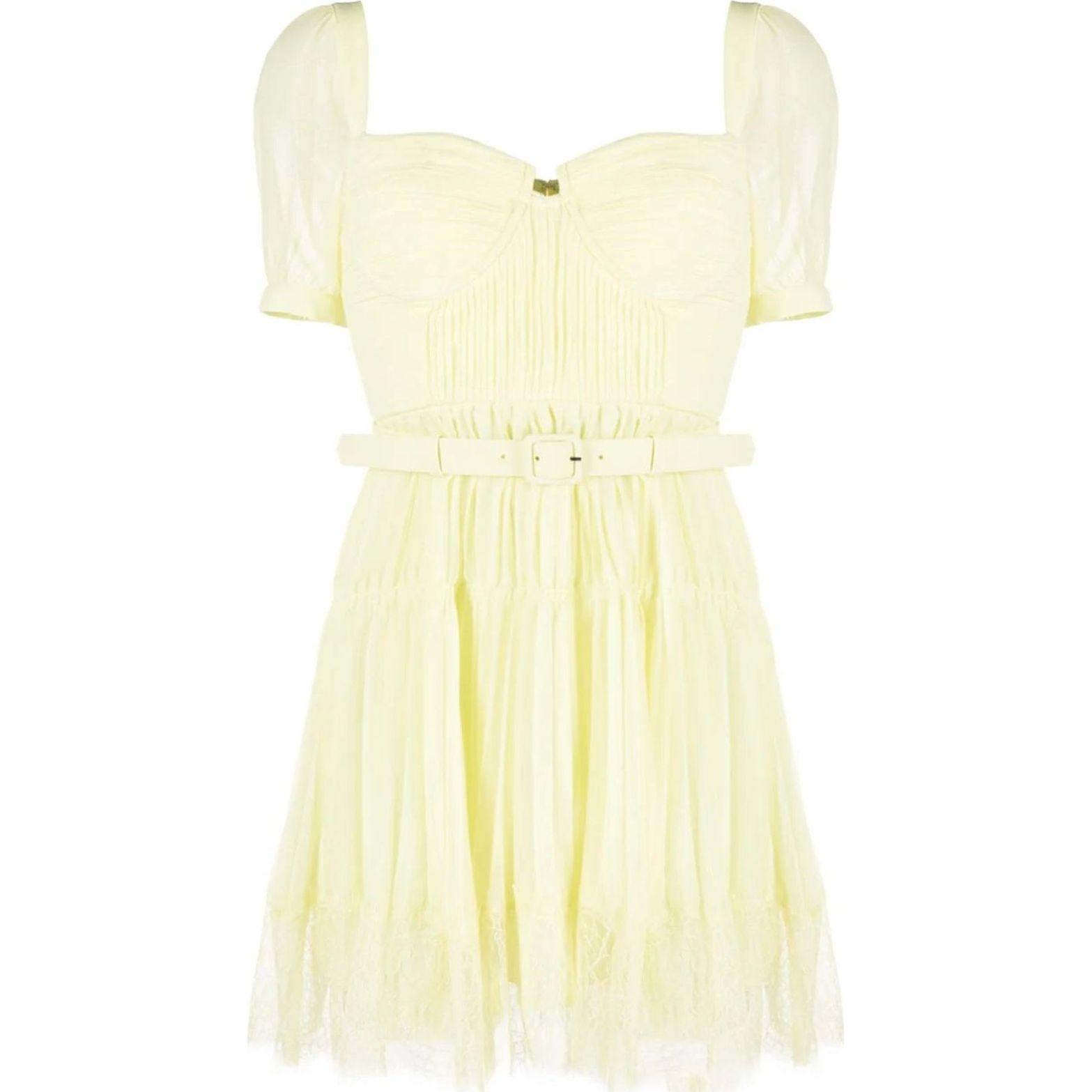 Mini suknelė moterims, Geltona, Chiffon lace detail mini dress