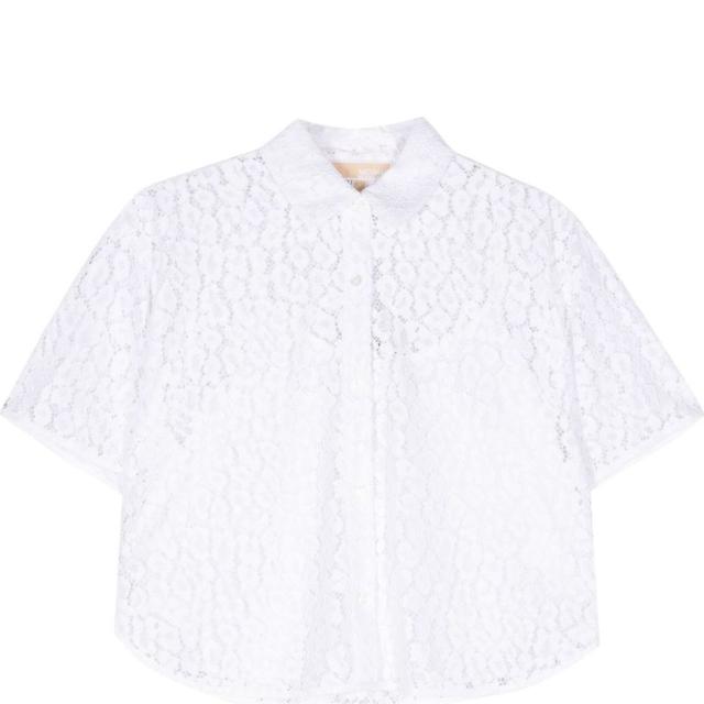 Marškiniai trump. rankovėmis moterims, Balta, Lace crop shirt