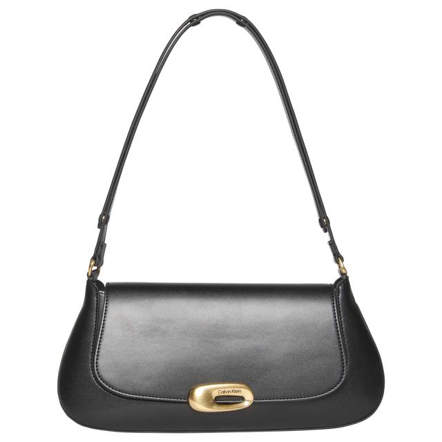 Rankinė per petį moterims, Juoda, hardware flap shoulder bag