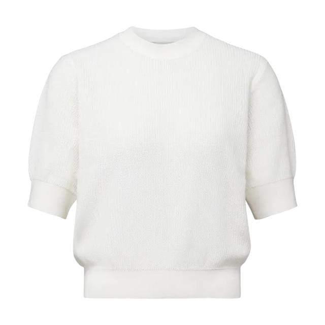 Marškinėliai trump. rankovėmis moterims, Balta, Knitted cotton t-shirt