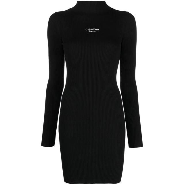 Megzta suknelė moterims, Juoda, Stacked logo sweater dress