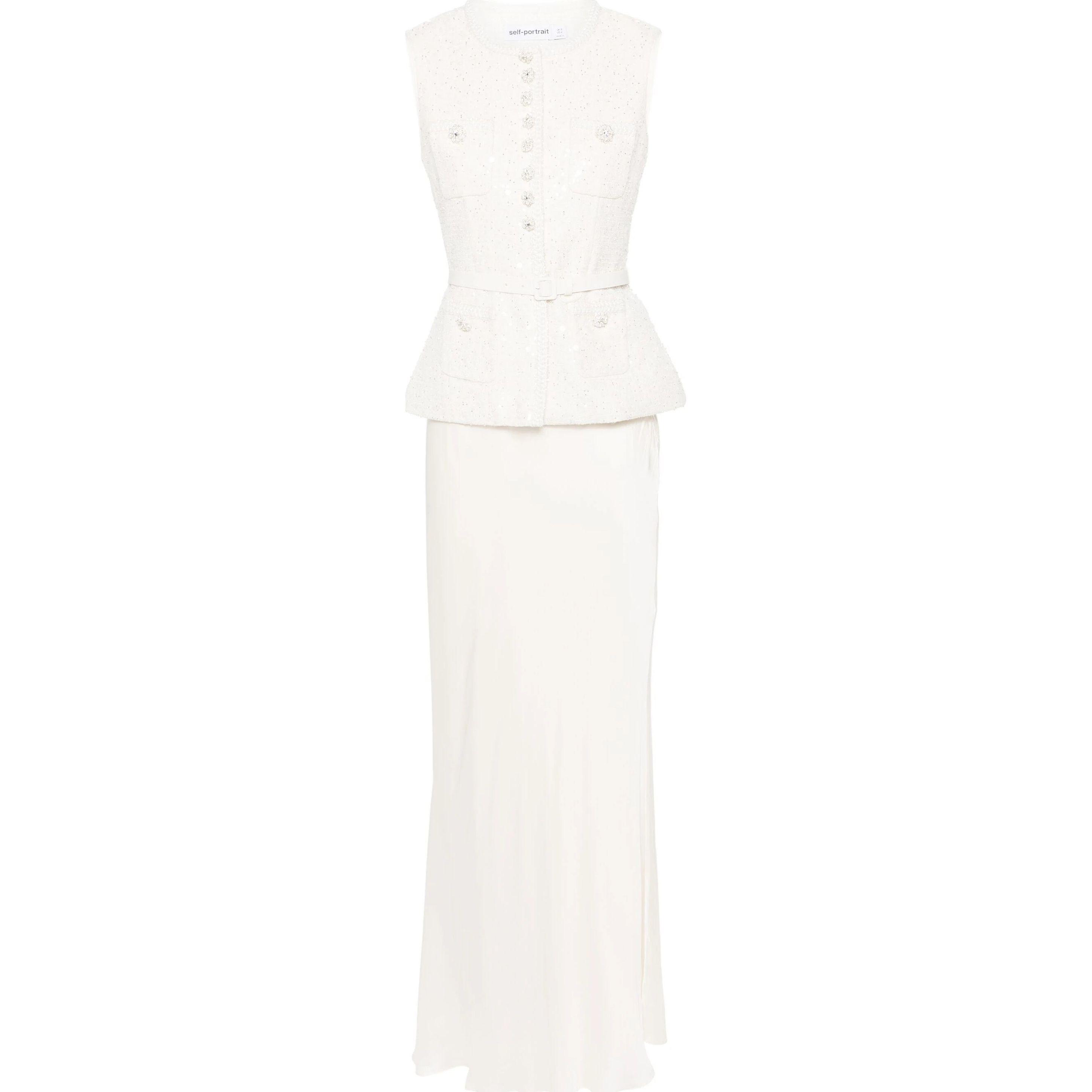 Maxi suknelė moterims, Kūno, Cream sequin boucle maxi dress