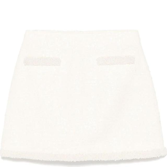 Mini sijonas moterims, Smėlio, Boucle pearl-trim mini skirt