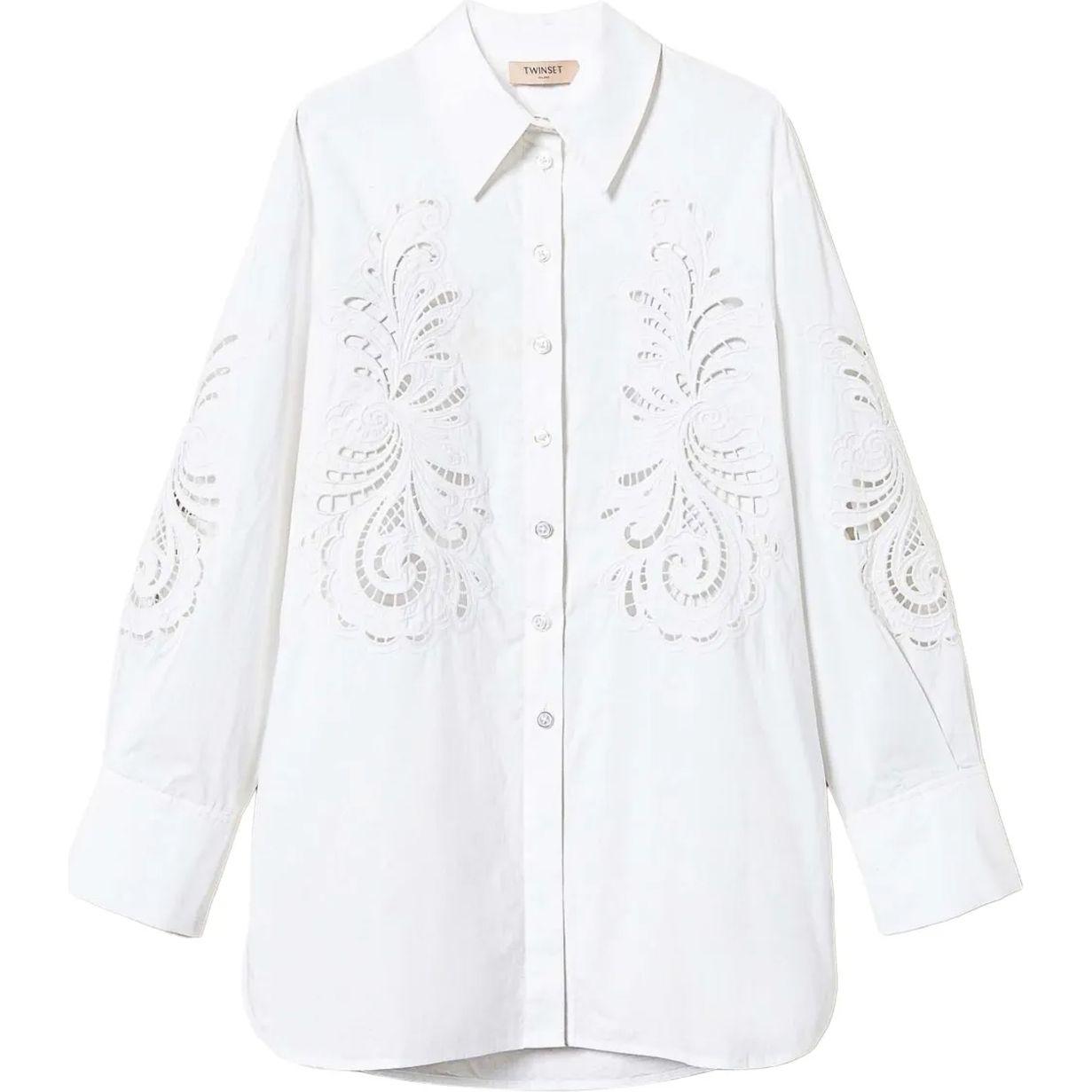 Marškiniai ilgomis rankovėmis moterims, Balta, Embroidered poplin shirt