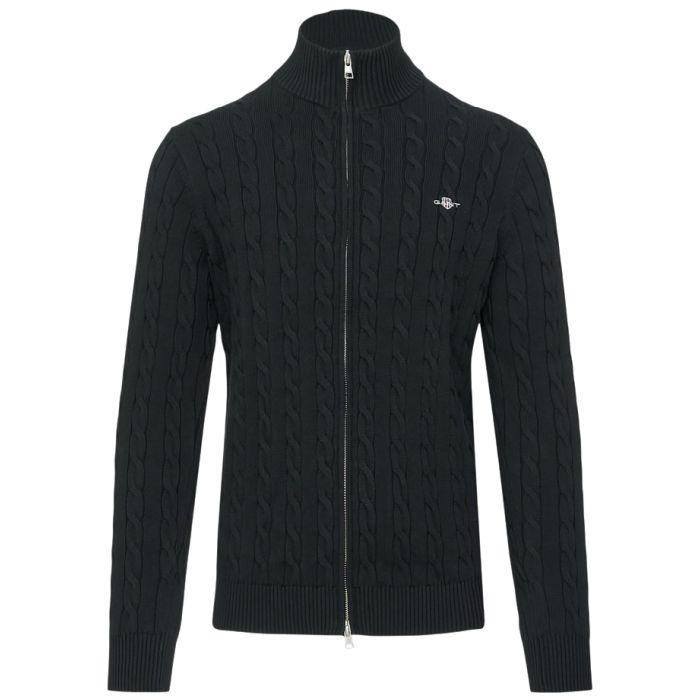 Kardiganas vyrams, Juoda, cotton cable zipped cardigan