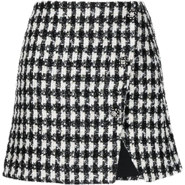 Mini sijonas moterims, Juoda, Black check boucle mini skirt