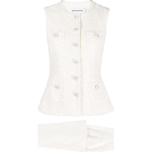 Kostiumas moterims, Kūno, Cream sequin boucle jumpsuit