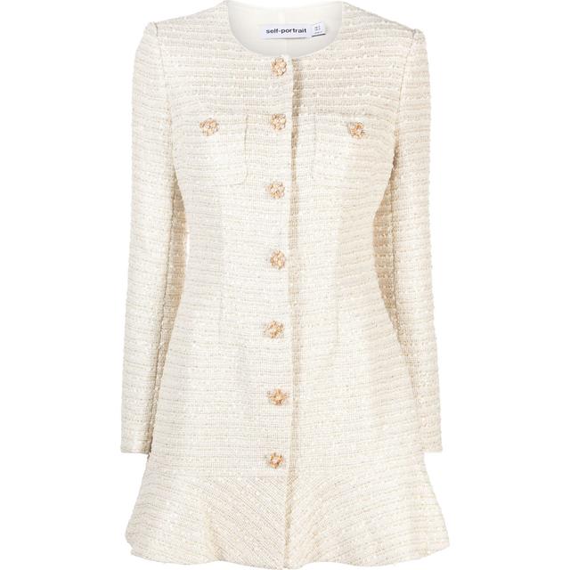 Mini suknelė moterims, Auksinė, Gold boucle long sleeve dress