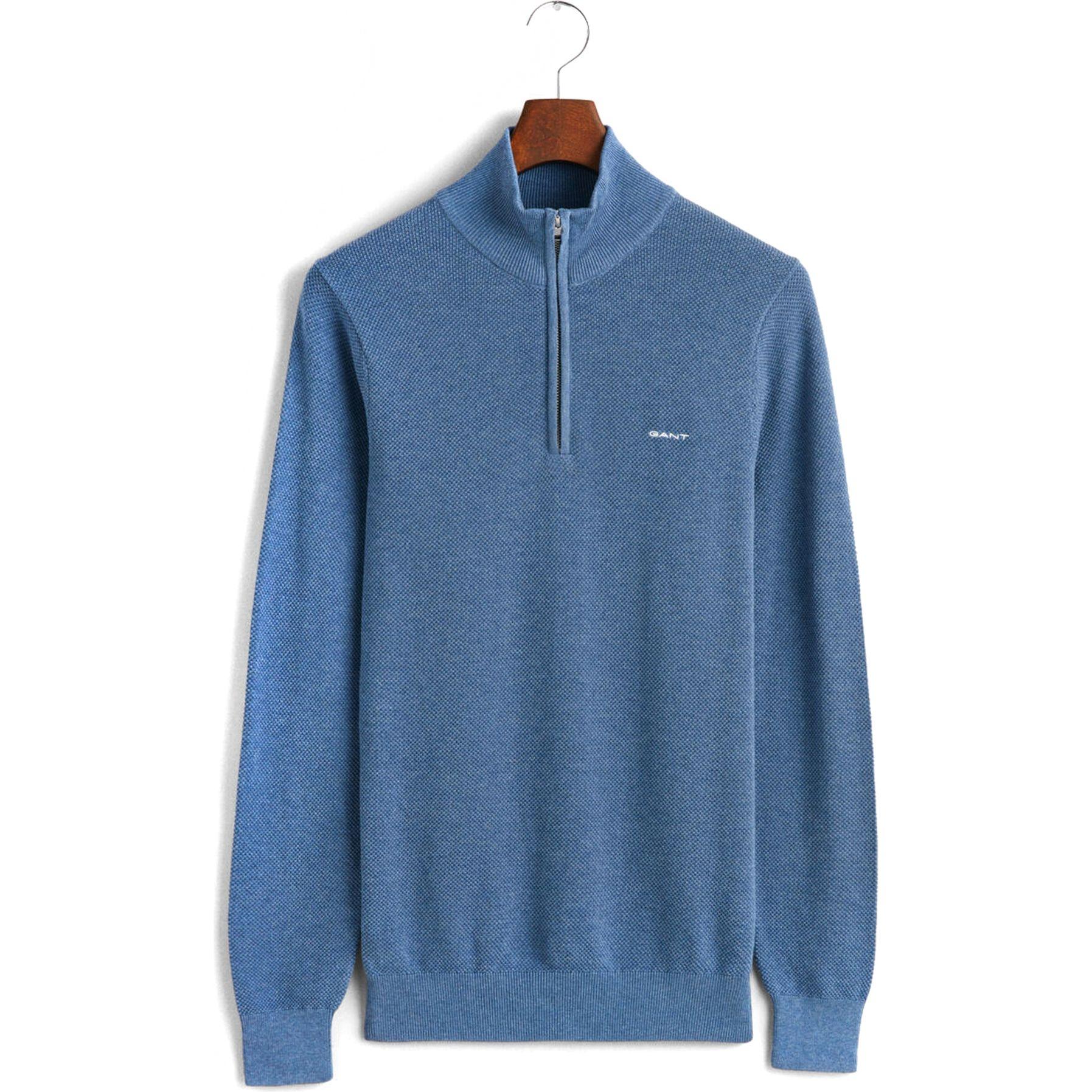 Megztinis vyrams, Mėlyna, COTTON PIQUE HALF ZIP