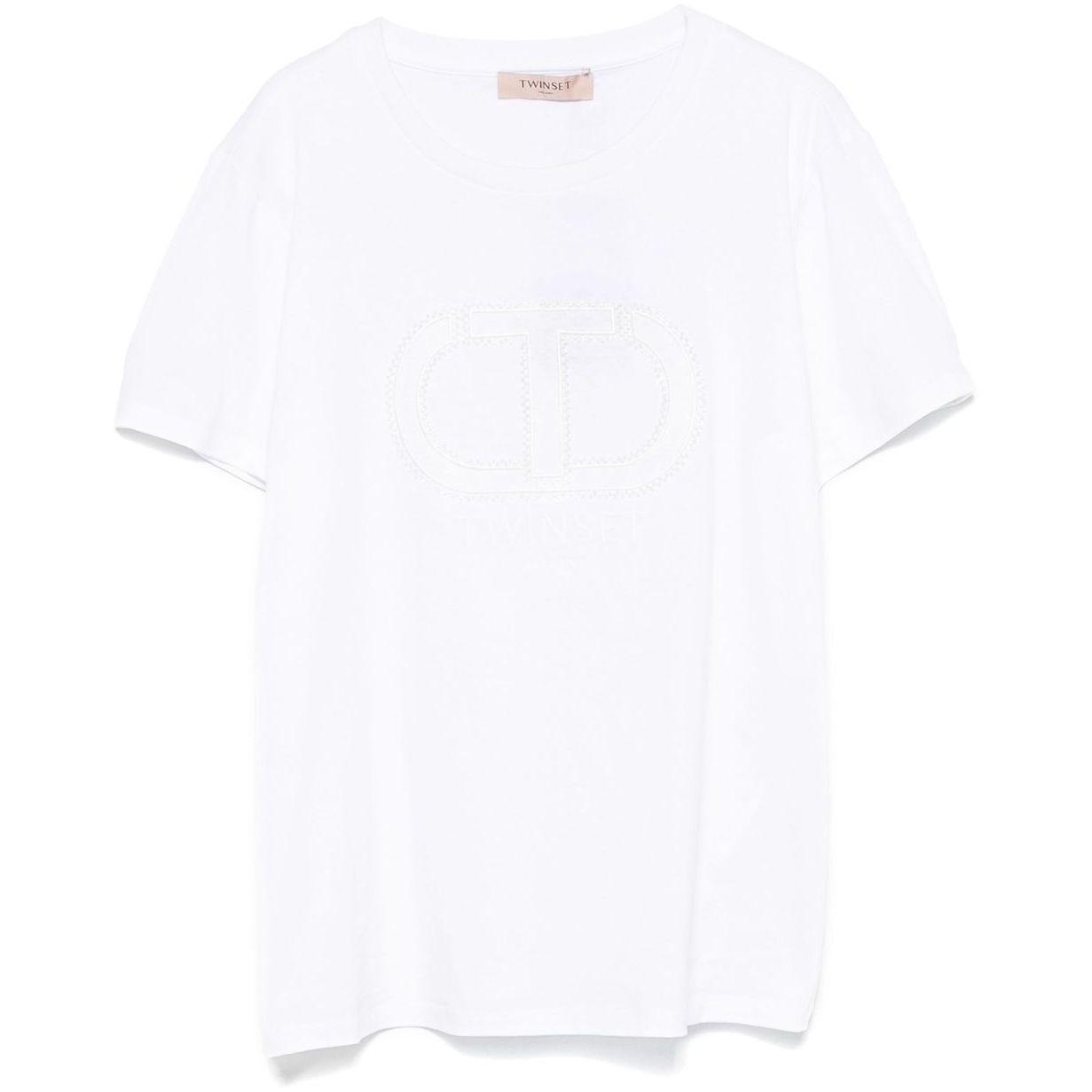 Marškinėliai trump. rankovėmis moterims, Balta, T-shirt with logo embroidery