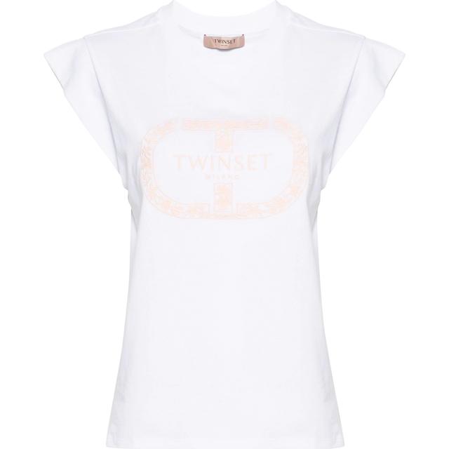 Marškinėliai trump. rankovėmis moterims, Balta, Logo-embroidered cotton tshirt