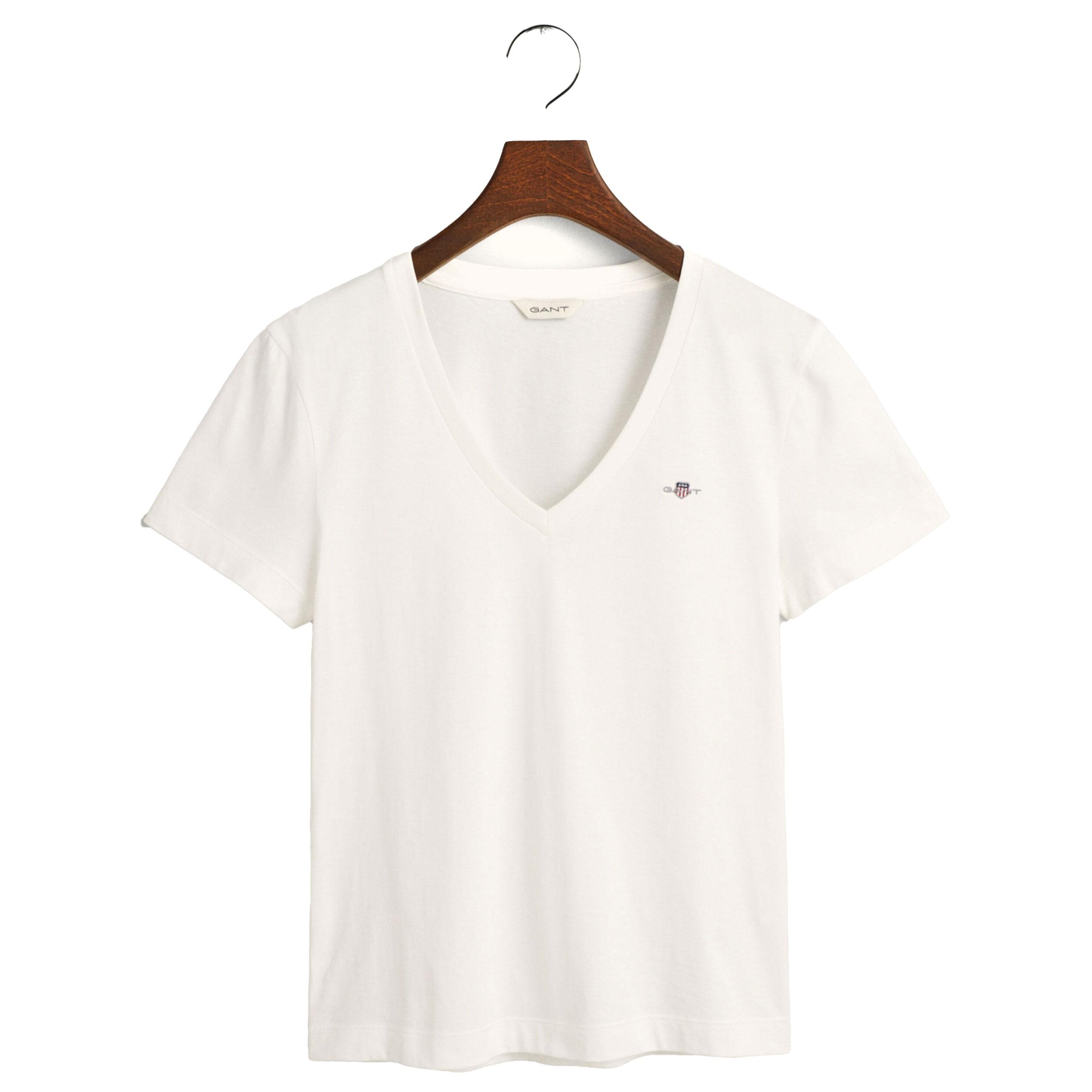 Marškinėliai moterims, Balta, REG SHIELD SS V-NECK T-SHIRT