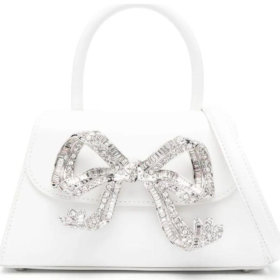 Rankinė moterims, Balta, White mini diamante bow bag