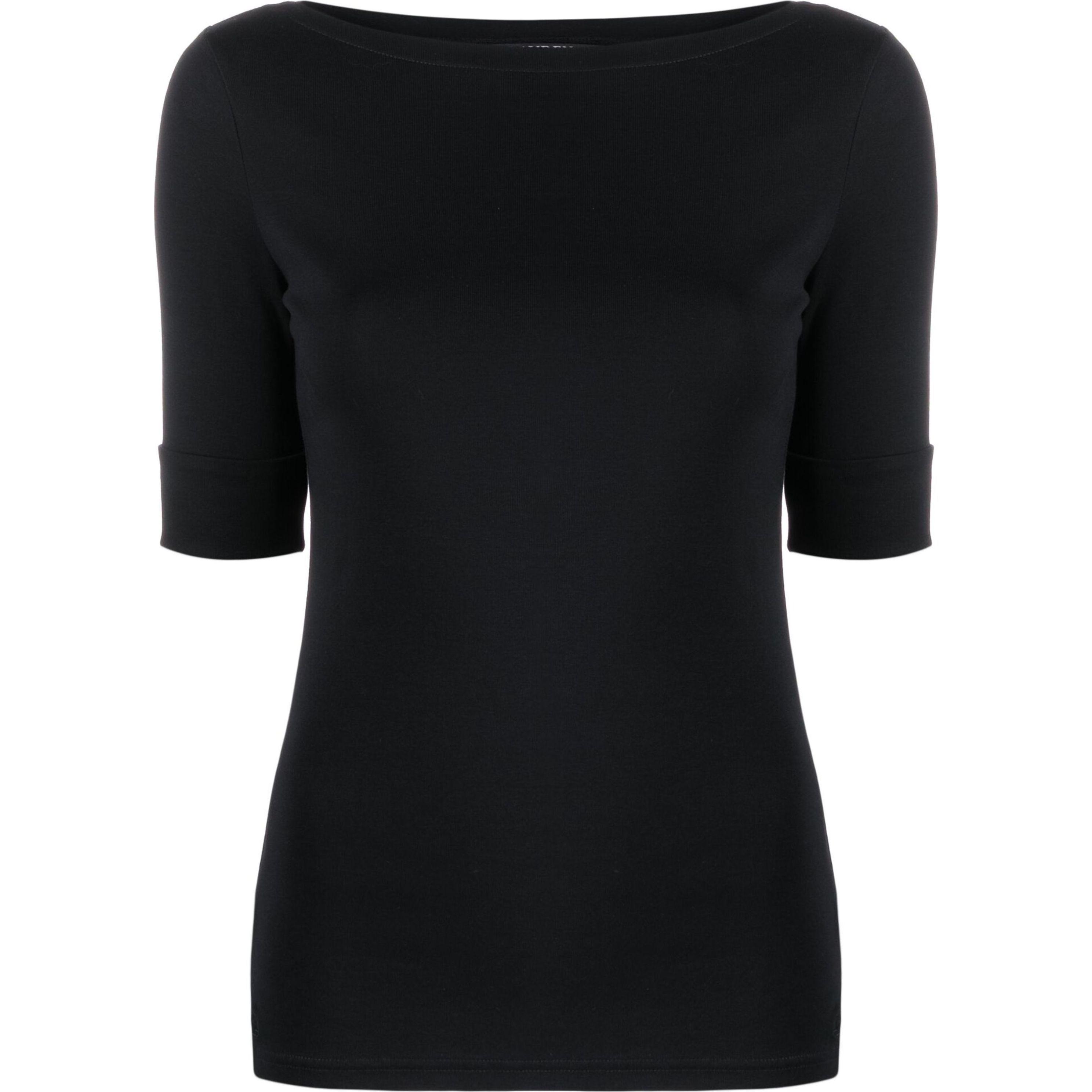 Marškiniai trump. rankovėmis moterims, Juoda, Stretch cotton boatneck top