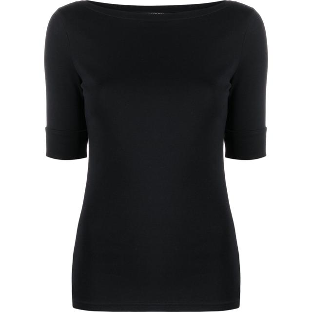 Marškiniai trump. rankovėmis moterims, Juoda, Stretch cotton boatneck top