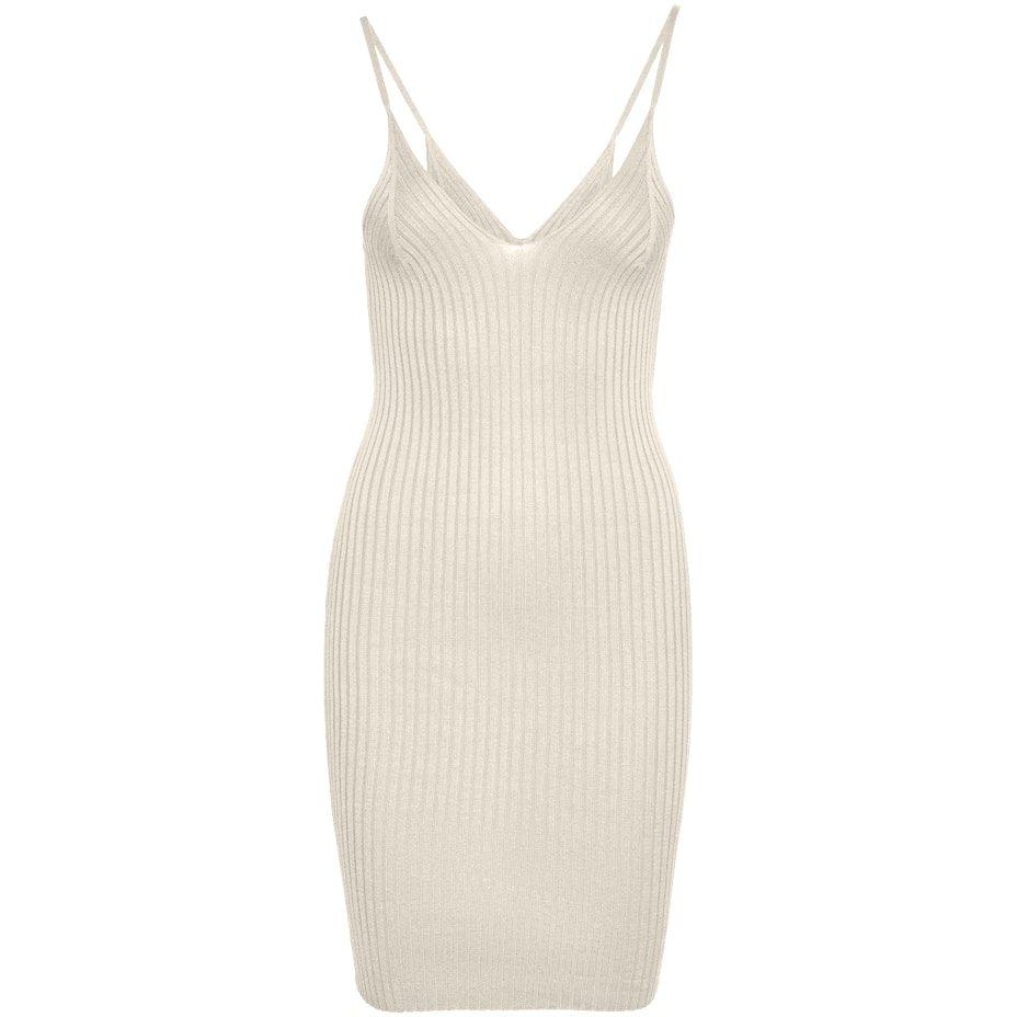 Mini suknelė moterims, Smėlio, NMDELUCA S/L V-NECK R