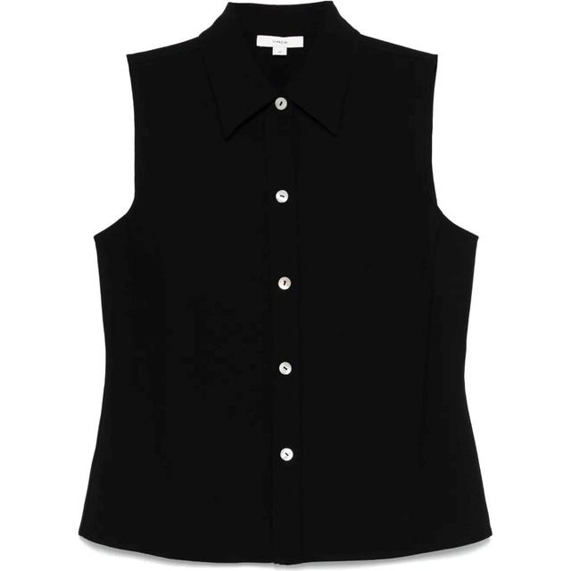 Marškiniai trump. rankovėmis moterims, Juoda, Sleeveless button-front shirt