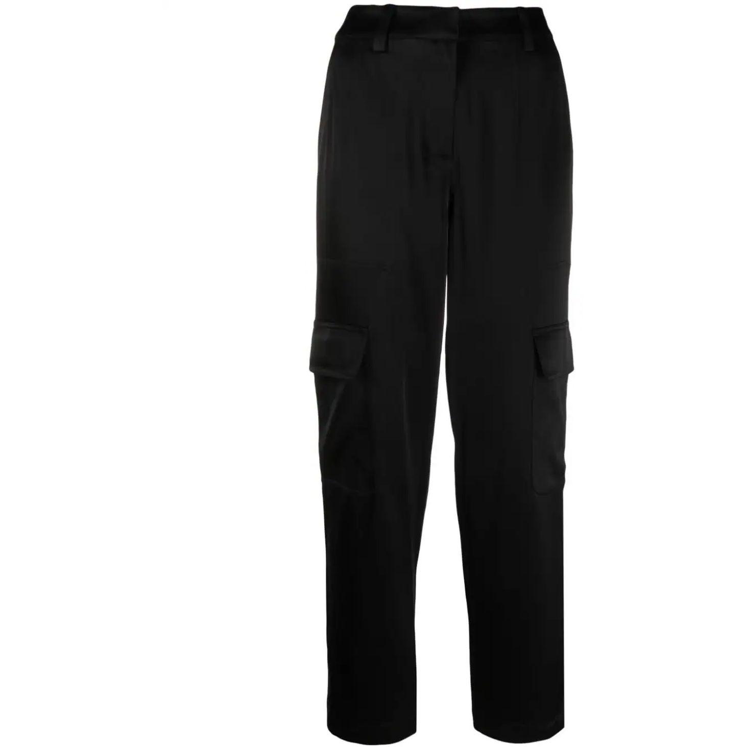 Laisvalaikio kelnės moterims, Juoda, Satin cargo pant