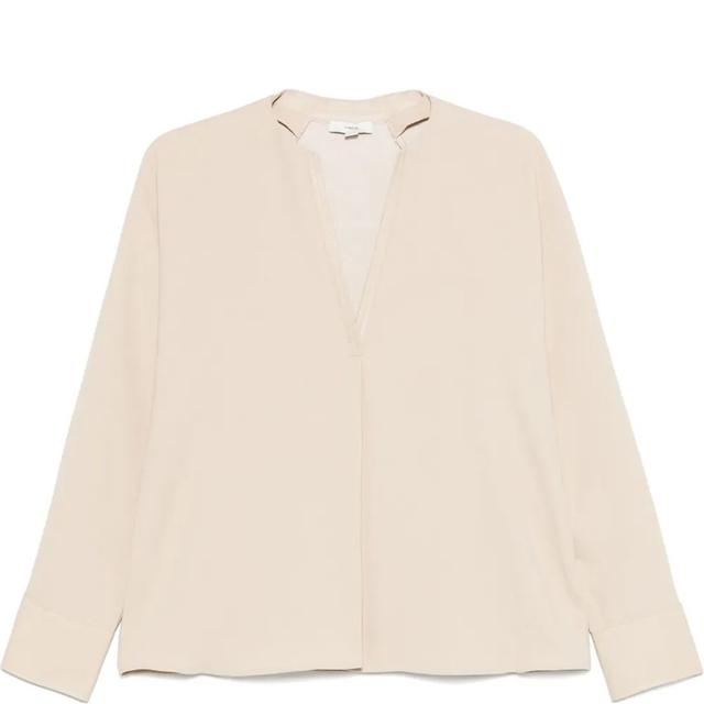 Marškiniai ilgomis rankovėmis moterims, Smėlio, Leather trim dolman slv blouse