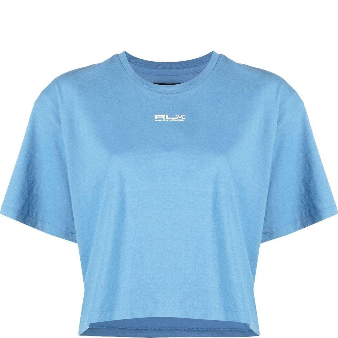 Marškinėliai trump. rankovėmis moterims, Mėlyna, Short sleeve cropped t-shirt