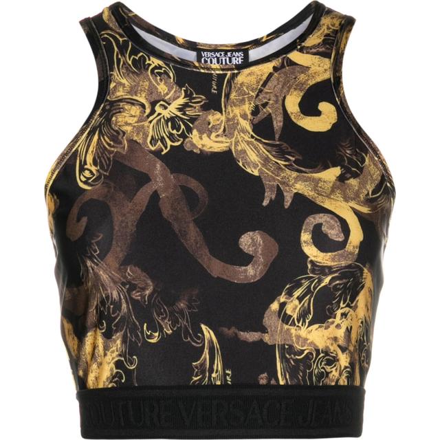 Trumpinti marškinėliai , Juoda, Wtercolour couture crop top