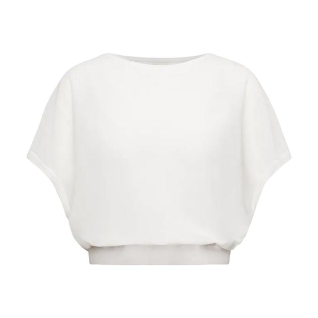 Marškinėliai trump. rankovėmis moterims, Balta, Knitted cotton t-shirt