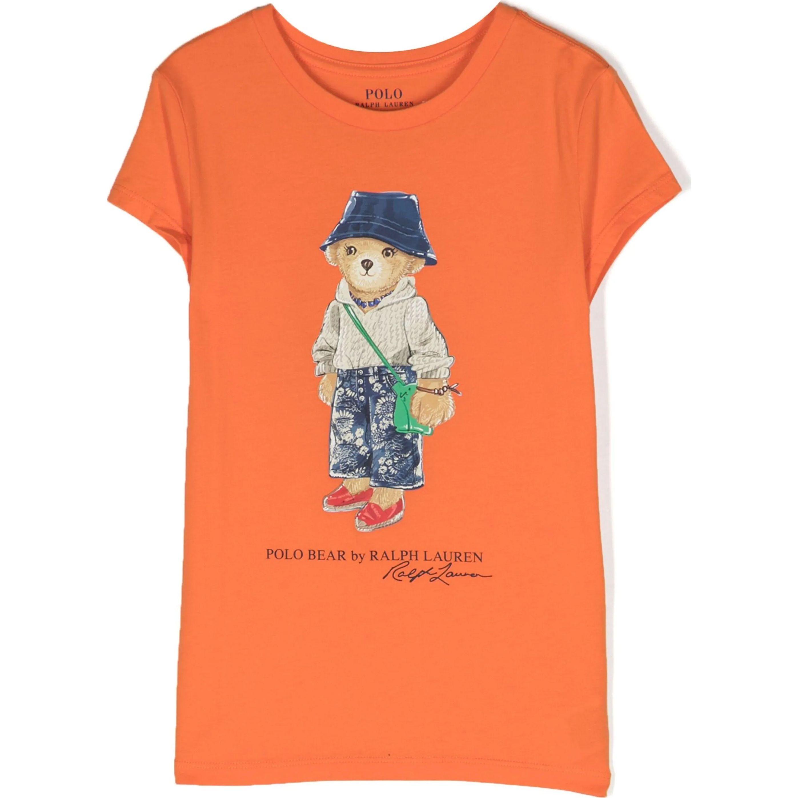 Marškinėliai trump. rankovėmis mergaitėms, Oranžinė, Bear tee