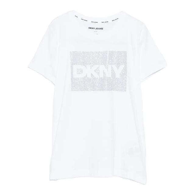 Marškinėliai trump. rankovėmis moterims, Balta, Dkny box rhinestone top